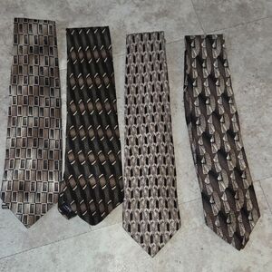 Set of 4 Brown & Taupe Geometric Men's Ties
